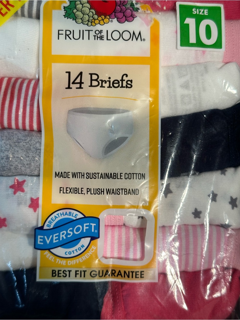 New In Package 14 PK Fruit of the Loom Girls Tag Free Cotton Briefs Size 10 - Picture 5 of 9